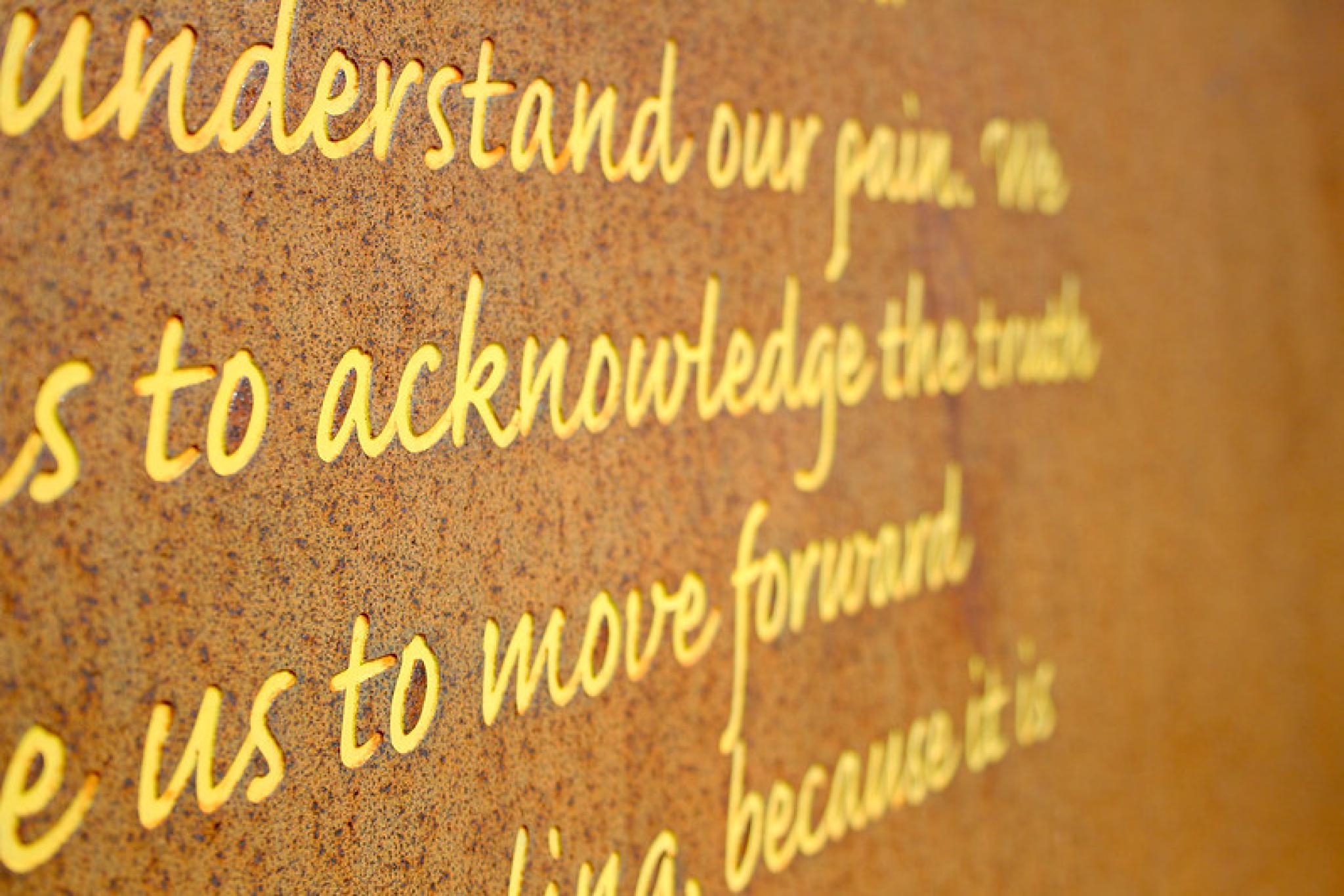 understand, acknowledge, move forward wording from reconcilliation Place Art installation in Canberra