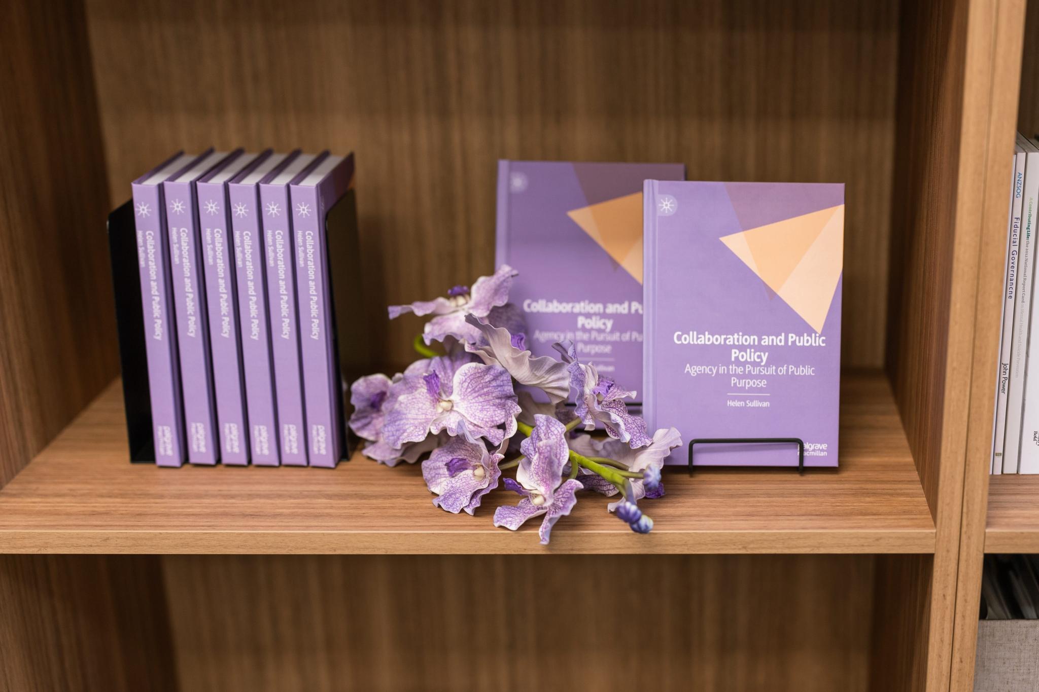 An shelf of Professor Sullivan's new book sits in her office. 