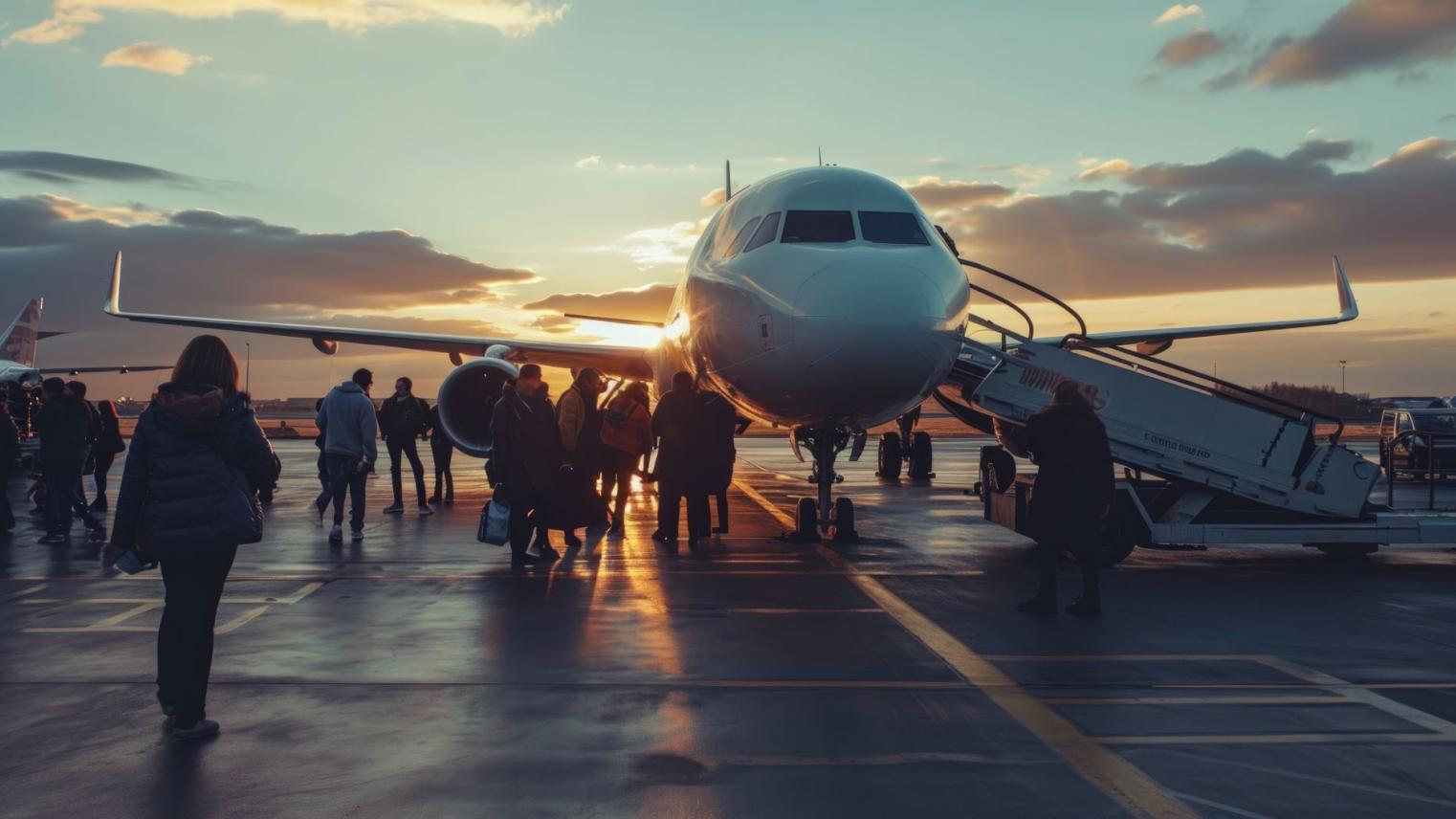 People boarding a plane