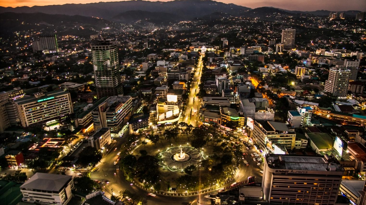 Panorama of Cebu city in sunset, Philippines